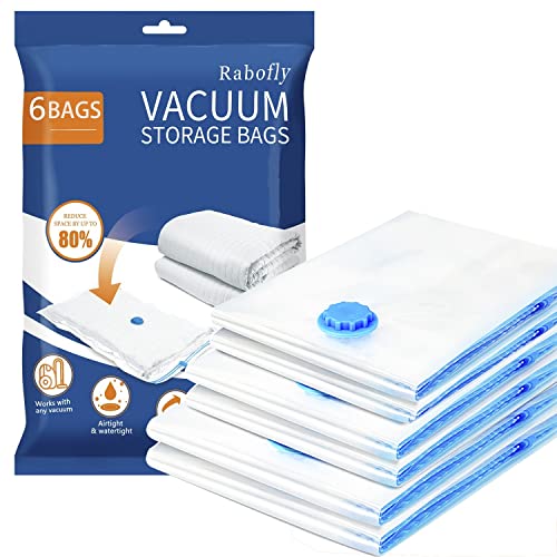 rabofly Premium Vacuum Storage Bags, 80% More Storage, 6 Pack (2 x Jumbo, 2 x Large, 2 x Small) Double Zip Seal for Duvets, Bedding, Pillows, Clothes, Quilts, Sweater, Comforters