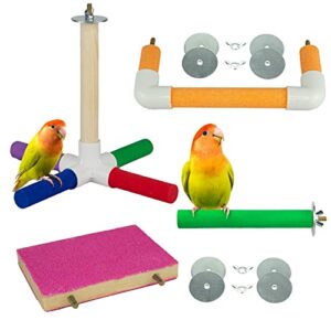 4 pcs bird perch stand toy, wood parrot perch stand platform paw grinding stick, cage accessories exercise toys budgies parakeet cockatiel conure hamster gerbil rat mouse