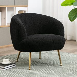 duomay modern sherpa accent chair armchair upholstered barrel chair with golden legs comfy lounge chair single sofa club chair for living room bedroom office, black