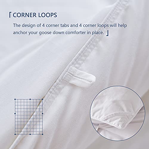 zzlamb Extra Lightweight White Feather Down Comforter, Summer Cooling Blankets for Hot Sleepers, Cotton-Blended Shell Down-Proof Duvet Insert with Corner Tabs & Brass Trim King Bed 106''x90'', White