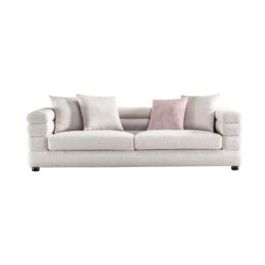 acanva modern sofa with channel tufting and soft pocket coil cushions, small space living room furniture, 89”w couch, white teddy velvet