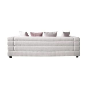 Acanva Modern Sofa with Channel Tufting and Soft Pocket Coil Cushions, Small Space Living Room Furniture, 89”W Couch, White Teddy Velvet
