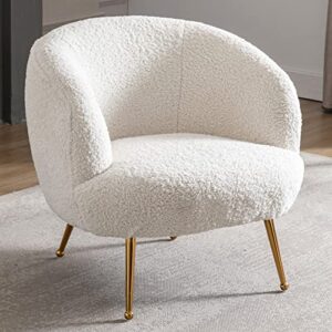 duomay modern accent chair armchair sherpa upholstered barrel chair with golden legs comfy lounge chair single sofa armchair club chair for living room bedroom office,white