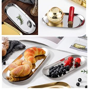 1 Pcs 9 Inch x 3.8 Inch Trinket Tray, Silver Stainless Steel, for Serving Trays Towel Storage Dish Plate Tea Fruit Trays Cosmetics Jewelry Plate Decorative Storage Tray