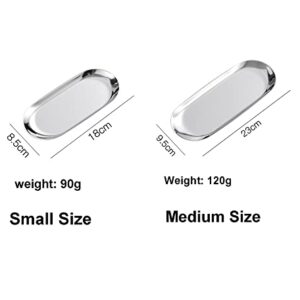 1 Pcs 9 Inch x 3.8 Inch Trinket Tray, Silver Stainless Steel, for Serving Trays Towel Storage Dish Plate Tea Fruit Trays Cosmetics Jewelry Plate Decorative Storage Tray