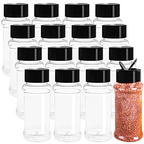 16 Pcs Plastic Spice Jars 3.5oz/100ml,Empty Seasoning Storage Containers,Clear Reusable Shaker Bottles with Black Cap for Spice,Pepper,Herbs