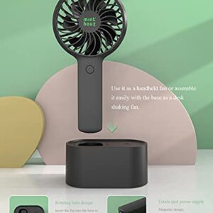 Minthouz Handheld Fan, 90° Automatic Head Shaking Personal Fan with Rotating Base, 3 Speed Adjustable Portable Fan Rechargeable Desk Fan with 2000mAh Built-in Battery, Mini Fan for Office/Home/Outdoor