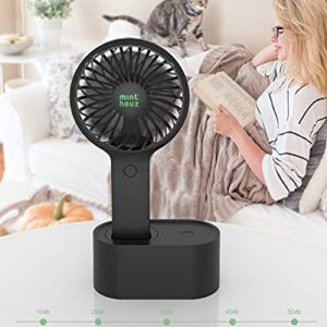 Minthouz Handheld Fan, 90° Automatic Head Shaking Personal Fan with Rotating Base, 3 Speed Adjustable Portable Fan Rechargeable Desk Fan with 2000mAh Built-in Battery, Mini Fan for Office/Home/Outdoor