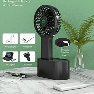 Minthouz Handheld Fan, 90° Automatic Head Shaking Personal Fan with Rotating Base, 3 Speed Adjustable Portable Fan Rechargeable Desk Fan with 2000mAh Built-in Battery, Mini Fan for Office/Home/Outdoor