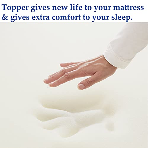 Treaton 1-inch Soft Foam Toppers with Orthopedic Benefits | Provides Proper Back Support and Relieves Pain, Extends Mattress Topper Life, Improves Better Posture, Queen, White