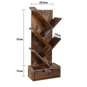 Tree Bookshelf with Drawers, 6-Tier Book Storage Organizer Shelves Floor Standing Bookcase for Magazine/Book, with Modern Wood Storage Rack Display Shelves Cabinet for Living Room/Bedroom/Office