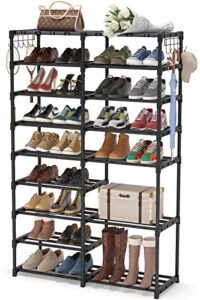 tribesigns shoe rack organizer, 32-40 pairs shoe storage shelf, 9 tiers shoe stand, shoe rack for closet, boot organizer with 2 hooks, stackable shoe tower