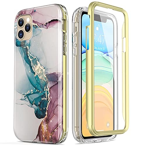 Esdot iPhone 12 Pro Max Case with Built-in Screen Protector,Cover with Fashionable Designs for Women Girls,Protective Phone Case for Apple iPhone 12 Pro Max 6.7" Turquoise Pink Marble