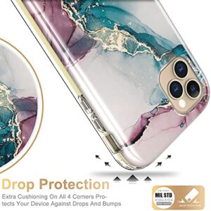 Esdot iPhone 12 Pro Max Case with Built-in Screen Protector,Cover with Fashionable Designs for Women Girls,Protective Phone Case for Apple iPhone 12 Pro Max 6.7" Turquoise Pink Marble