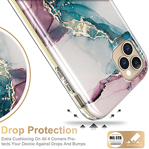 Esdot iPhone 12 Pro Max Case with Built-in Screen Protector,Cover with Fashionable Designs for Women Girls,Protective Phone Case for Apple iPhone 12 Pro Max 6.7" Turquoise Pink Marble