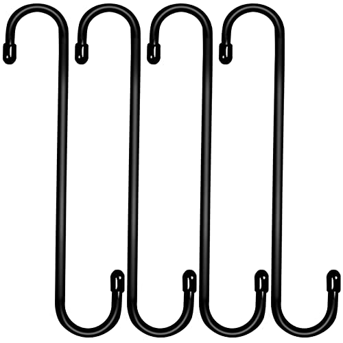 Dreecy 10 inch Extra Large S Hooks Heavy Duty Black Long S Hooks for Hanging Plants Extension Hooks for Garden,Kitchenware,Pergola,Patio,Flower Basket,Indoor Outdoor Uses(4 Pack)