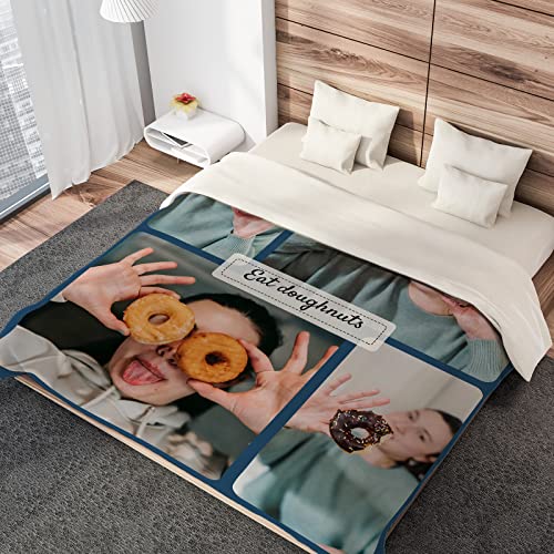 Artsadd Custom Blankets with 4 Photos, Picture Collage Customized Blankets, Personalized Throw Blanket for Dad, Mom, Kids, Friends or Lover, Birthday, Father's Day, Valentines Gifts 60"x80"