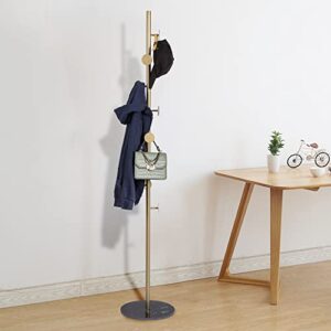 flrh coat rack tree, 66" modern metal hall coat tree with 7 hooks for coats, free standing metal coat rack and hat hanger organizer rack, with weighted stable marble base (gold)