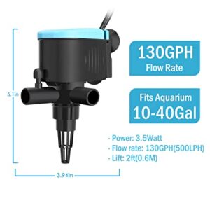 Kulife Aquarium Powerhead 130 GPH Circulating Water Pump for 10-40 Gallon Fish Tanks with Aerating Features