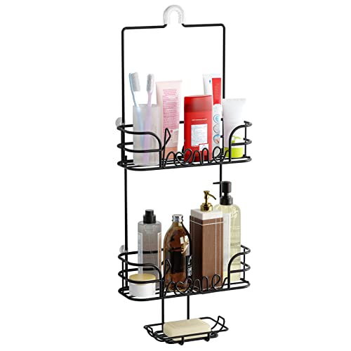 SRIWATANA Shower Caddy Organizer Hanging Over Head, Bathroom Shower Rack Hanger No-Rust with Soap Dish - Black