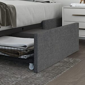 HOOMIC Upholstered Queen Platform Bed Frame with 3 Storage Drawers, No Fixed Headboard Design, Mattress Foundation with Wooden Slats, No Box Spring Needed, Noise Free, Dark Grey