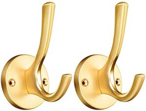 coat hooks towel hooks, wall metal hooks for hanging coats hat key hanger ,heavy duty brass decorative metal hooks robe hooks for bathroom kitchen bedroom 2 pack (gold)