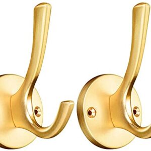 Coat Hooks Towel Hooks, Wall Metal Hooks for Hanging Coats Hat Key Hanger ,Heavy Duty Brass Decorative Metal Hooks Robe Hooks for Bathroom Kitchen Bedroom 2 Pack (Gold)