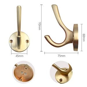 Coat Hooks Towel Hooks, Wall Metal Hooks for Hanging Coats Hat Key Hanger ,Heavy Duty Brass Decorative Metal Hooks Robe Hooks for Bathroom Kitchen Bedroom 2 Pack (Gold)