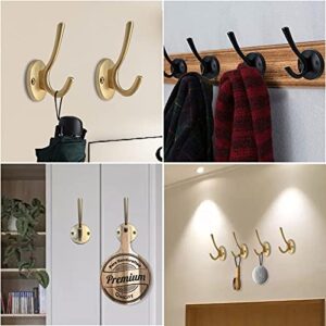 Coat Hooks Towel Hooks, Wall Metal Hooks for Hanging Coats Hat Key Hanger ,Heavy Duty Brass Decorative Metal Hooks Robe Hooks for Bathroom Kitchen Bedroom 2 Pack (Gold)