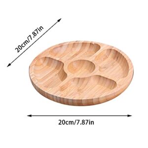 Divided Serving Tray, Bamboo Appetizer Party Platter with 5 Compartments for Serving Dishes, Serving Platters, Chip and Dip Tray, Veggie Tray, Or Taco, Round(8")