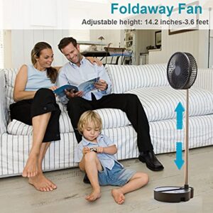 ALAGOON Black Foldaway Oscillating Standing Fan, 10000mAh Rechargeable Battery Operated Pedestal Fan for Bedroom, Portable Height Adjustable Floor/Standing Fan for Camping, Outdoor, Room