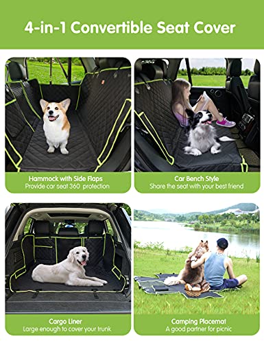 nzonpet 4-in-1 Dog Car Seat Cover, 100% Waterproof Scratchproof Dog Hammock with Big Mesh Window, Durable Nonslip Dog Seat Cover, Pets Dog Back Seat Cover Protector for Cars Trucks SUVs - Green