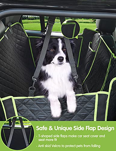 nzonpet 4-in-1 Dog Car Seat Cover, 100% Waterproof Scratchproof Dog Hammock with Big Mesh Window, Durable Nonslip Dog Seat Cover, Pets Dog Back Seat Cover Protector for Cars Trucks SUVs - Green