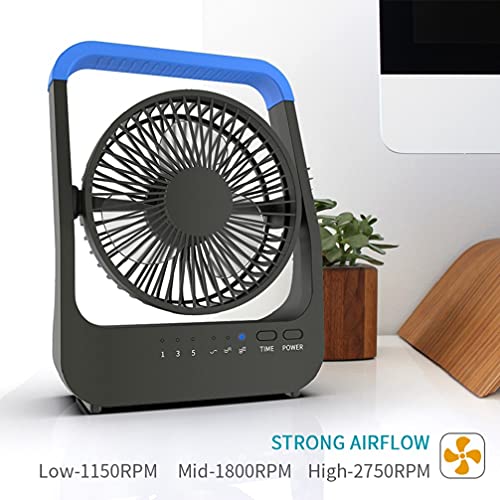 ALAGOON D Battery Operated Fan Portable for Hurricane, 214 H Super Long Lasting Desk Fan with Timer, 5'' Desk Fan Portable for room and camping, Quiet USB Fan for Office Bedroom, 3 Speeds (Blue)