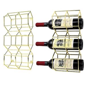mygift modern brass plated metal wine bottle wall rack, decorative 3-bottle wine display holder, set of 2