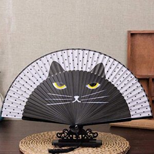 bifofo Handheld Fan, Cartoon Cat Folding Silk Fan Handheld Fan, Men Women Silk Folding Fan with Bamboo Frames and Elegant Tassel for Dancing Cosplay Wedding Party Props Decoration (Cartoon Cat)