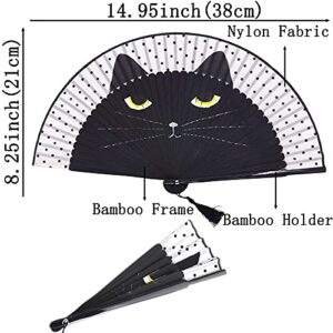 bifofo Handheld Fan, Cartoon Cat Folding Silk Fan Handheld Fan, Men Women Silk Folding Fan with Bamboo Frames and Elegant Tassel for Dancing Cosplay Wedding Party Props Decoration (Cartoon Cat)