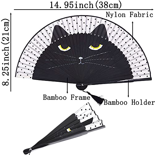 bifofo Handheld Fan, Cartoon Cat Folding Silk Fan Handheld Fan, Men Women Silk Folding Fan with Bamboo Frames and Elegant Tassel for Dancing Cosplay Wedding Party Props Decoration (Cartoon Cat)