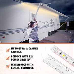 WELLUCK RV LED Camper Awning Lights, 12V, 12FT/3.6M, Dimmable, Remote Control, Warm White Mode and RGB Mode, LED Light Strip Exterior Lighting Fixture for RV Camping Canopy Motorhome Travel Trailer