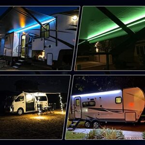 WELLUCK RV LED Camper Awning Lights, 12V, 12FT/3.6M, Dimmable, Remote Control, Warm White Mode and RGB Mode, LED Light Strip Exterior Lighting Fixture for RV Camping Canopy Motorhome Travel Trailer