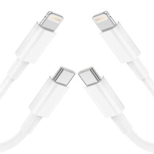 mfi certified 6.6 feet/2 meter pd fast charging type c to lightning cable cord compatible with iphone 14 pro max plus 13 12 11 xs xr x 8 7 6 5 ipad ipod airpods [white] [2-packs]