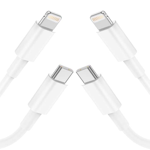 MFi Certified 6.6 Feet/2 Meter PD Fast Charging Type C to Lightning Cable Cord Compatible with iPhone 14 Pro Max Plus 13 12 11 Xs XR X 8 7 6 5 iPad iPod Airpods [White] [2-Packs]