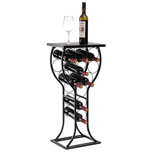 PARANTA Wine Rack Freestanding Floor 11 Bottles Wine Racks Holder Organizer Liquor Cabinet Wine Rack Console Table Marble Veneer Top Wine Glass Racks Black