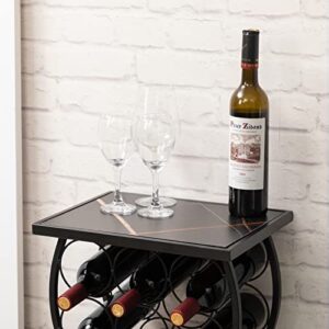 PARANTA Wine Rack Freestanding Floor 11 Bottles Wine Racks Holder Organizer Liquor Cabinet Wine Rack Console Table Marble Veneer Top Wine Glass Racks Black