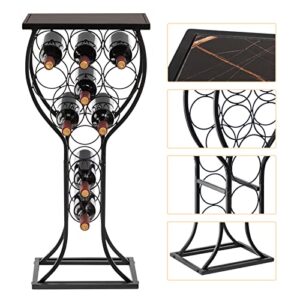 PARANTA Wine Rack Freestanding Floor 11 Bottles Wine Racks Holder Organizer Liquor Cabinet Wine Rack Console Table Marble Veneer Top Wine Glass Racks Black