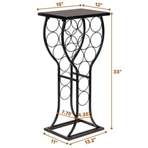 PARANTA Wine Rack Freestanding Floor 11 Bottles Wine Racks Holder Organizer Liquor Cabinet Wine Rack Console Table Marble Veneer Top Wine Glass Racks Black