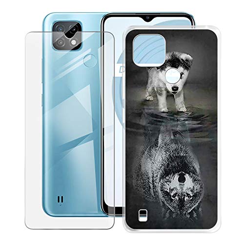 HHUAN Case for Realme C11 2021 (6.52 Inch) with Tempered Glass Screen Protector, Clear Soft Silicone Protective Cover Bumper Shockproof Phone Case for Realme C11 2021 - WMA27