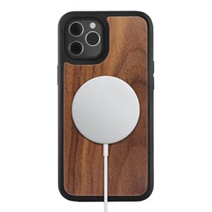 woodcessories - magnetic bumper case compatible with iphone 12 pro max case with magnet, made of wood, walnut