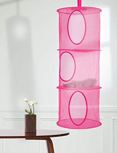 ko0 Hanging Closet Organizer - Foldable Closet Hanging, Space Saver - Sweater or Shoe Organizer, Baby Nursery Closet Organization and Storage, Pink-green