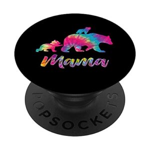 Mama Bear Shirt Tie Dye for Women Shirt Mama Bear with 2 cub PopSockets PopGrip: Swappable Grip for Phones & Tablets